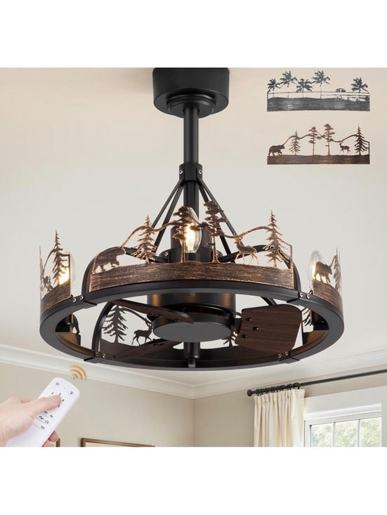 Other - Rustic Interchangeable Metal 20 Inch Ceiling Fan with Light and Remote Control